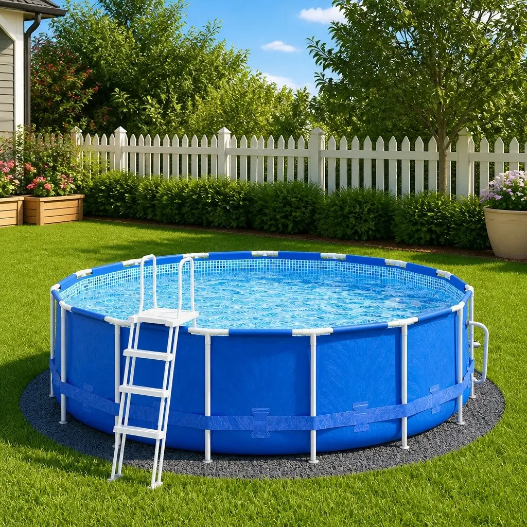 Pool Ground Cloth Light Grey 306cm Round Protective Geotextile Underlay Mat
