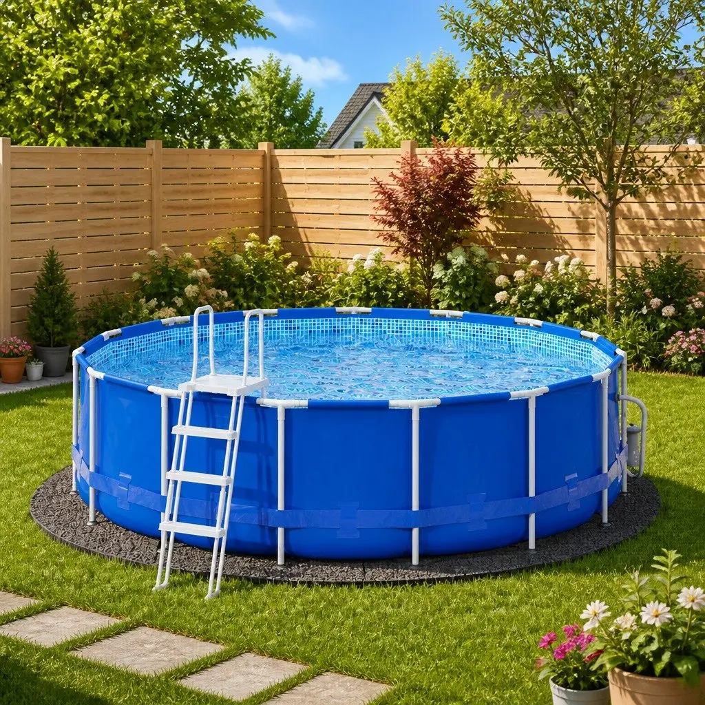 Protective Liner Pool Ground Cloth Ø458 cm Round Light Grey Polyester Geotextile for Swimming Pool Floor