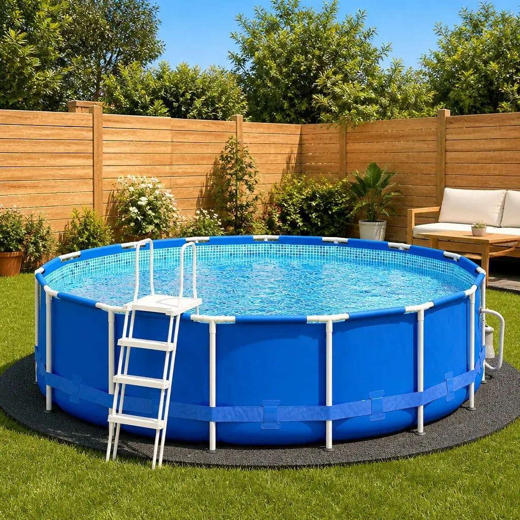 550cm Round Geotextile Pool Ground Cloth in Light Grey