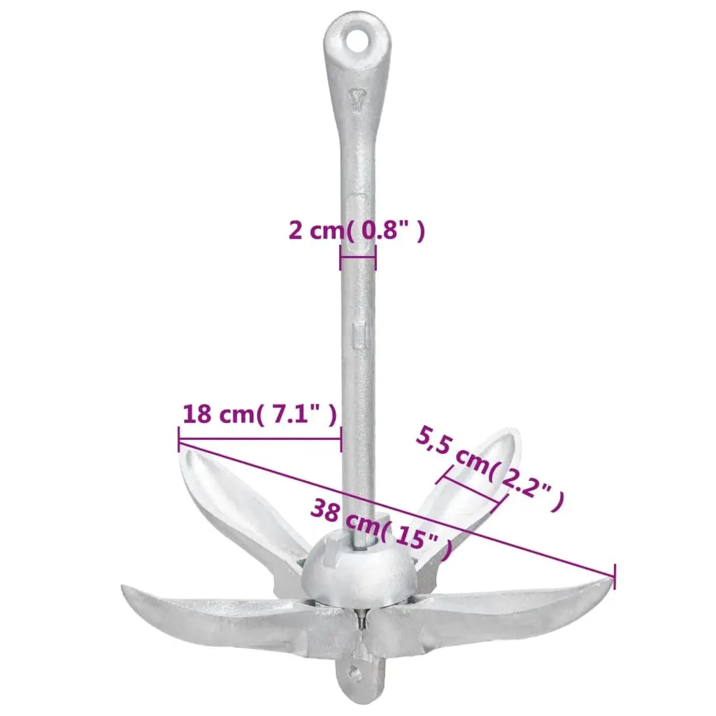 4kg 4-Claw Folding Anchor in Silver Cast Iron