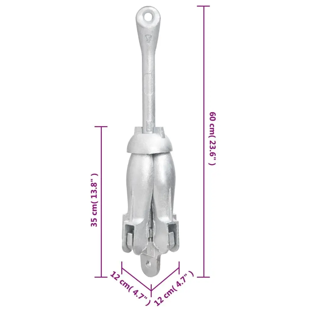 Folding Anchor for Boat Docking 8 kg Silver Cast Iron 4-Claw Grapnel