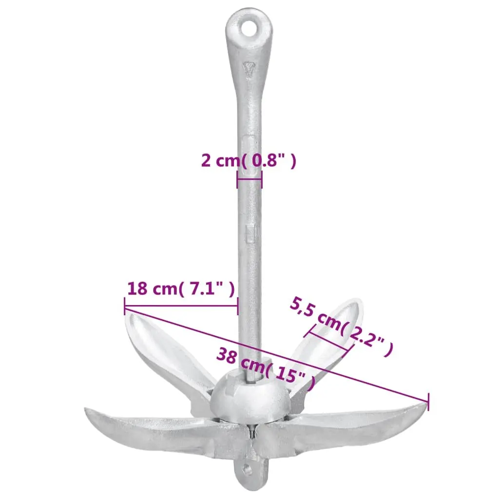 Folding Anchor for Boat 4kg Silver with Rope