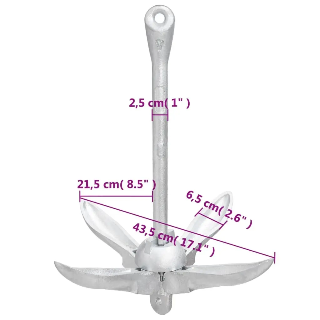 Folding Anchor with Rope Silver 6 kg Cast Iron Boat Docking Watercraft