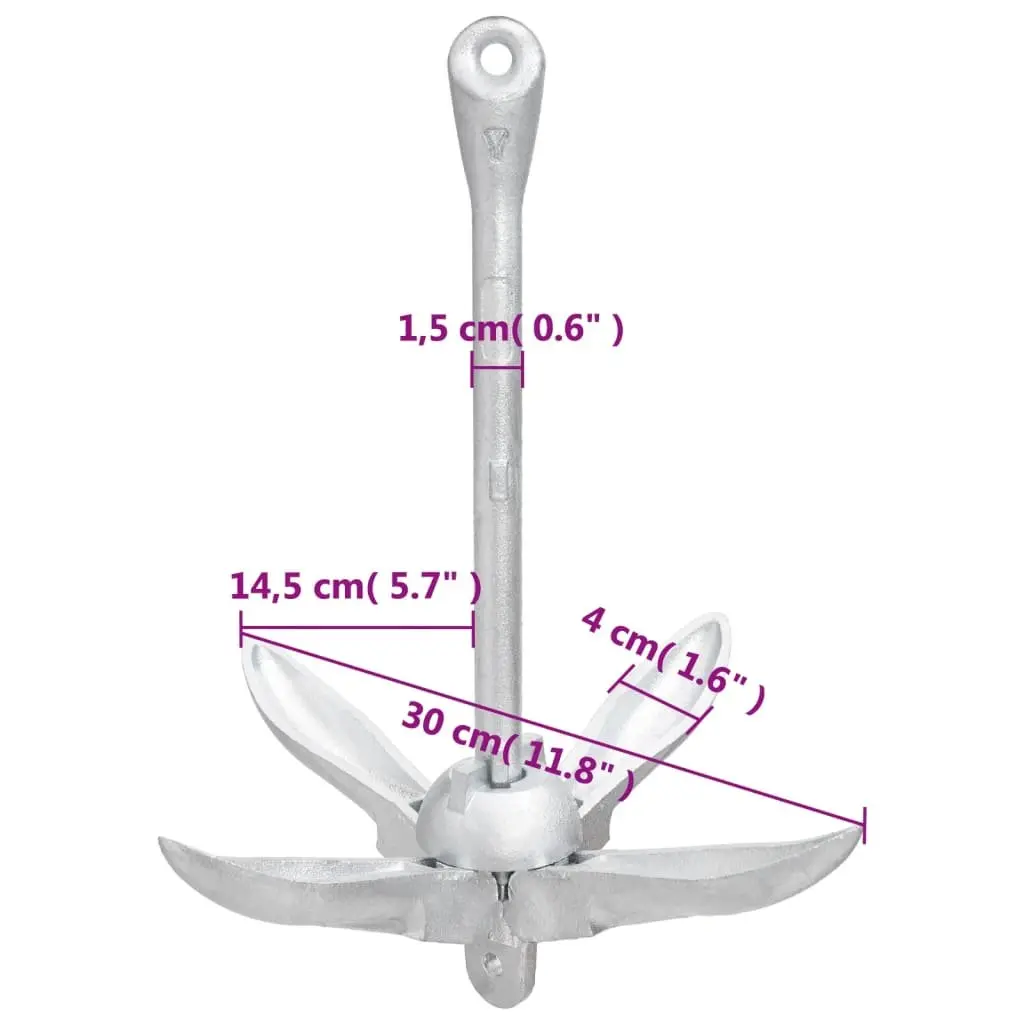 Folding Anchor 1.5kg for Boat Dinghy Kayak 4-Claw Grapnel
