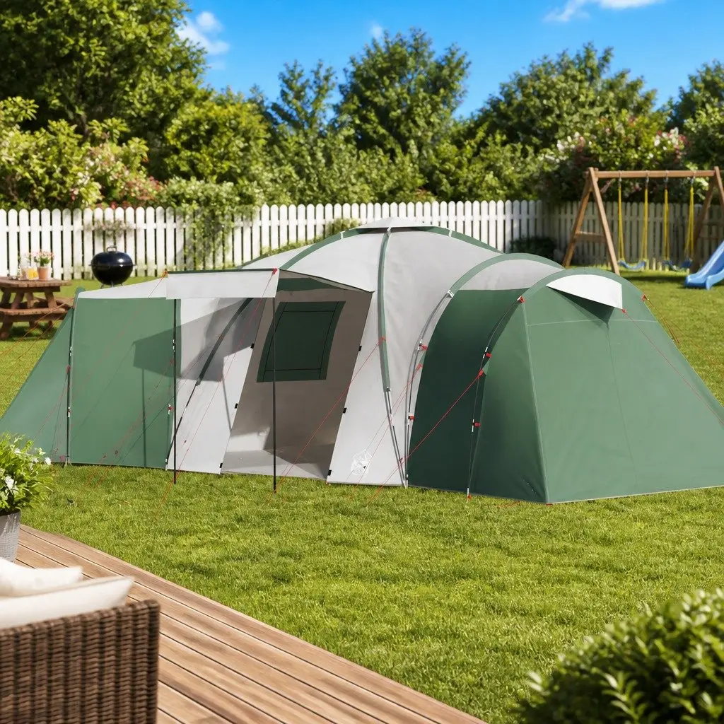 Family Dome Tent 12-Person Green Waterproof Camping Shelter Detachable Rainfly