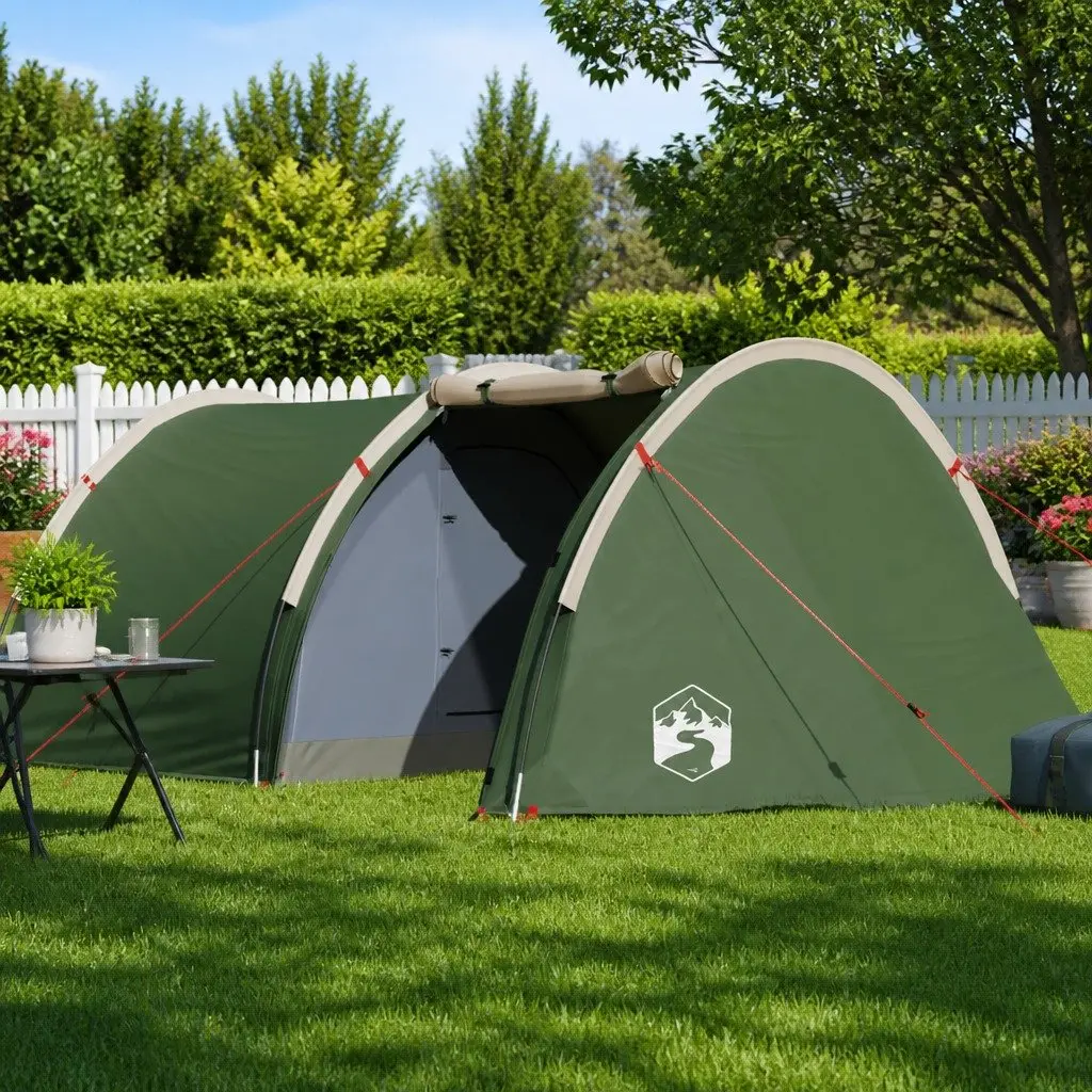 4-Person Tunnel Camping Tent for Outdoor Use Green Waterproof with Mosquito Net Fibreglass Poles