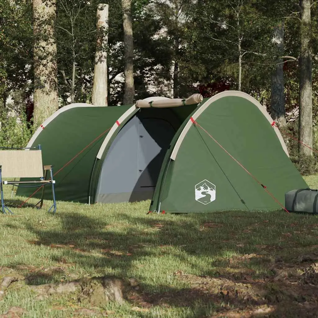 4-Person Tunnel Camping Tent for Outdoor Use Green Waterproof with Mosquito Net Fibreglass Poles