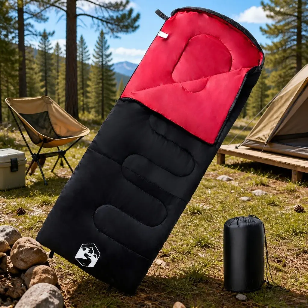 Sleeping Bag Adults Camping Hiking 3-4 Seasons Water-Resistant Red Outdoor