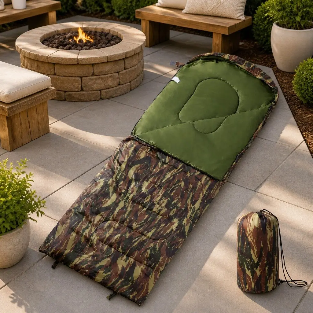 Sleeping Bag Adults Camping Hiking 3-4 Seasons Green Water-Resistant