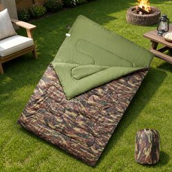Double Sleeping Bag: Green, 3-4 Seasons, Water-Resistant