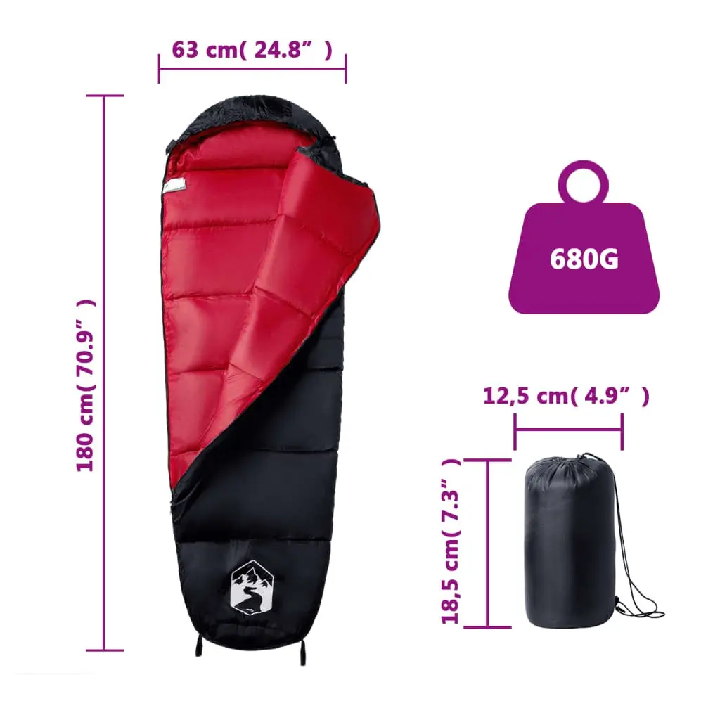 Mummy Sleeping Bag Adults Camping Hiking 3 Season Water Resistant Warm Red