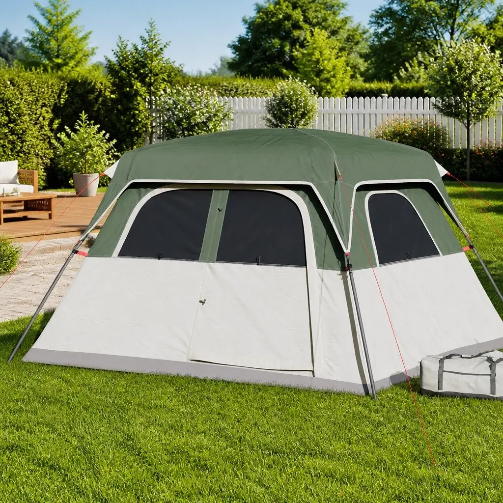 Family Camping Tent 6-Person Green Waterproof Cabin Detachable Rainfly Mosquito