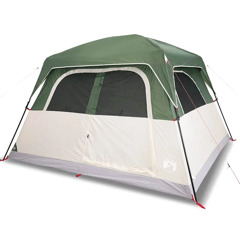 Camping Tent for Family Use 6 Person Green Waterproof Cabin with Detachable Rainfly