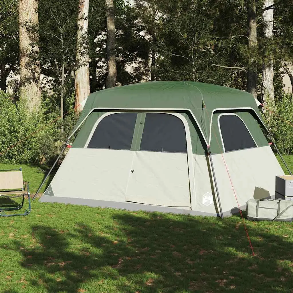 Camping Tent for Family Use 6 Person Green Waterproof Cabin with Detachable Rainfly