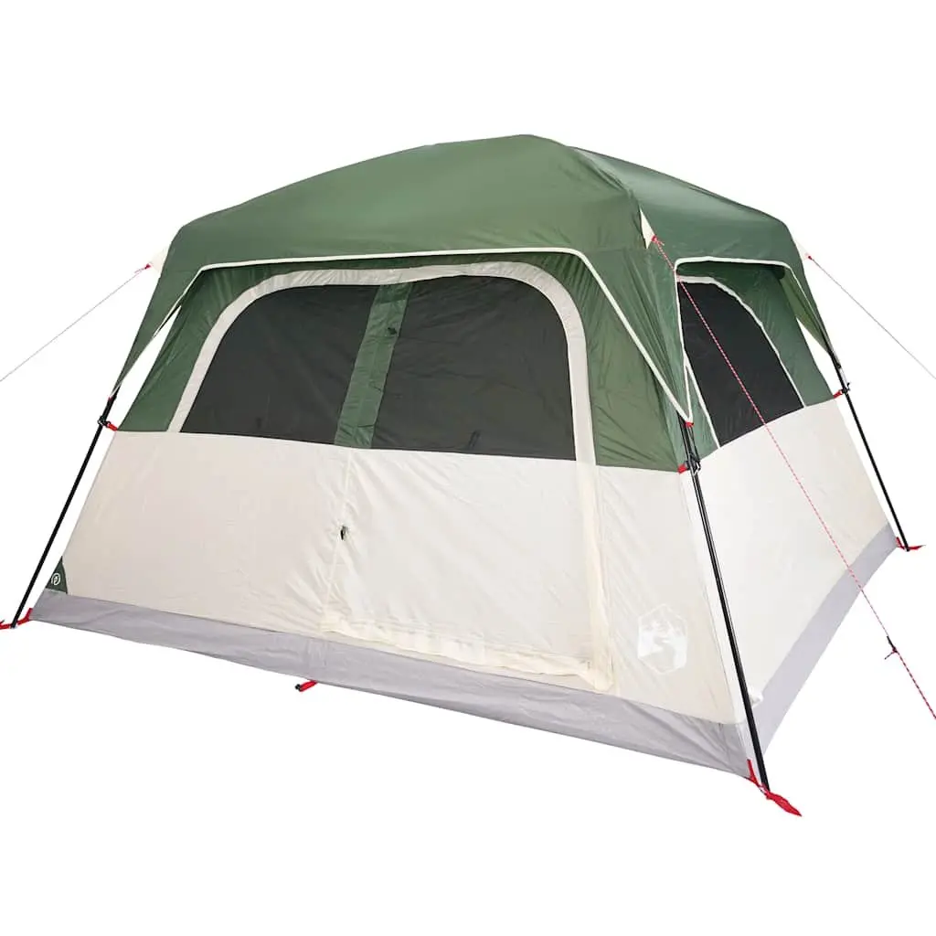 Camping Tent for Family Use 6 Person Green Waterproof Cabin with Detachable Rainfly