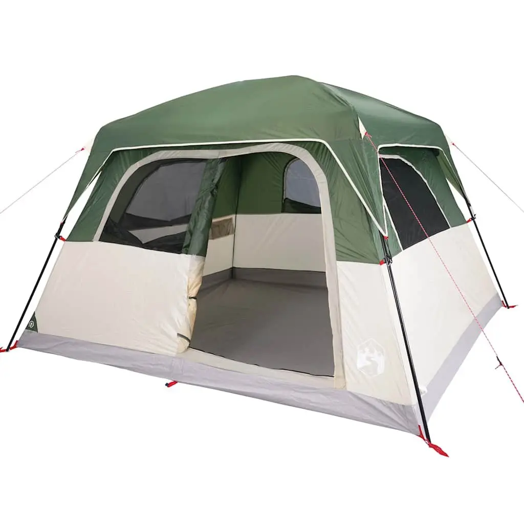 Camping Tent for Family Use 6 Person Green Waterproof Cabin with Detachable Rainfly