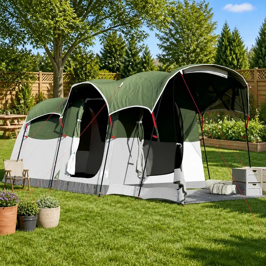 Family Tunnel Tent 8-Person Green Waterproof Camping Outdoor Hiking Shelter