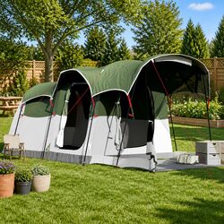 8-Person Green Tunnel Tent: Waterproof, Durable, Spacious