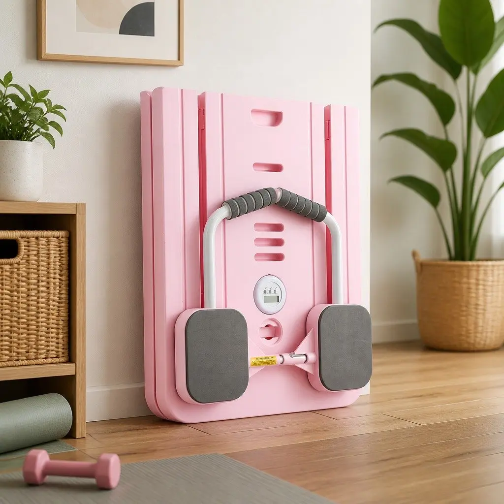 Pilates Board Foldable Reformer Multi Functional Full Body Exercise Trainer Pink