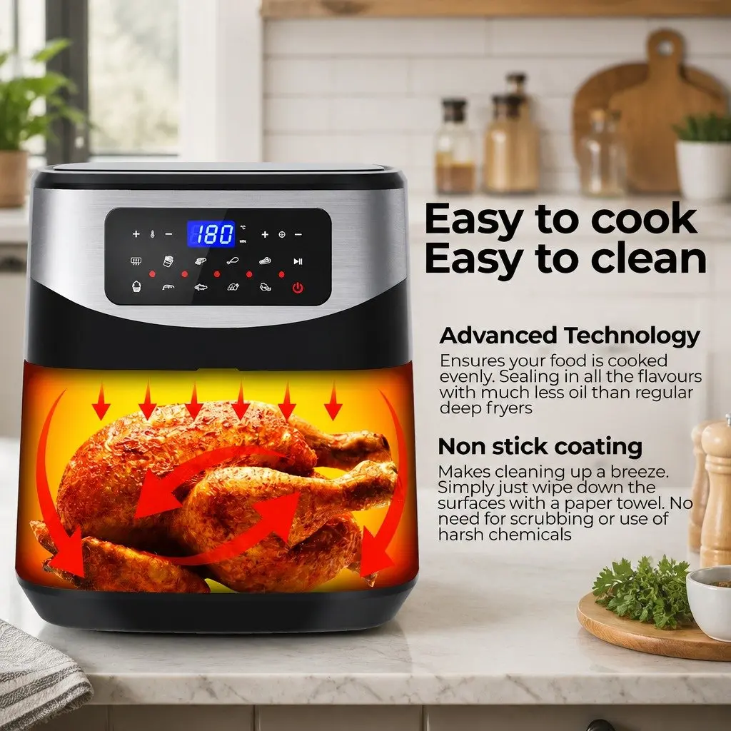 Digital Air Fryer Kitchen 12L Large Capacity Touch Screen Temperature Control