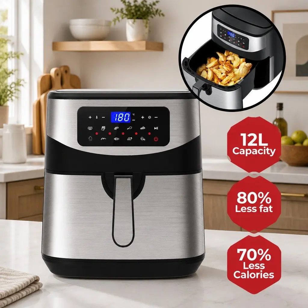 Digital Air Fryer Kitchen 12L Large Capacity Touch Screen Temperature Control