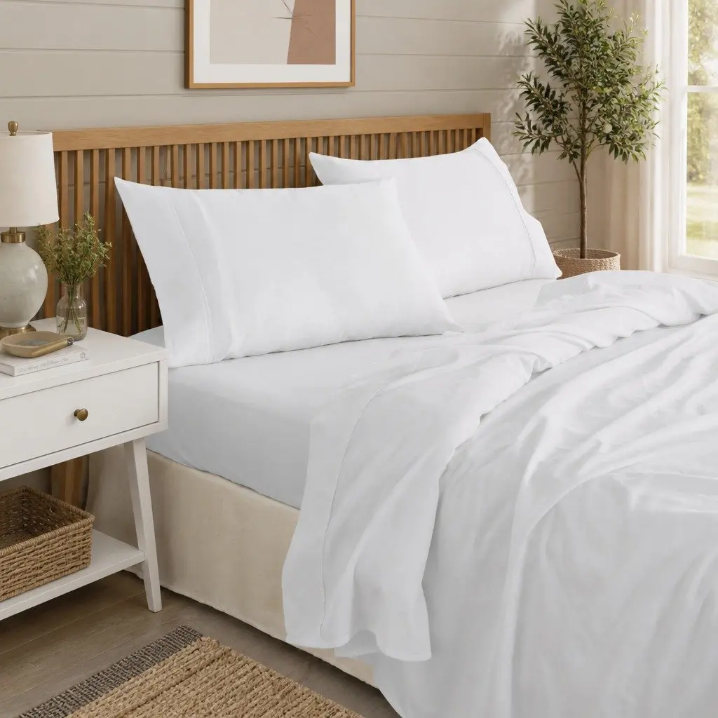 Queen Bamboo Cotton Sheet Set 1000TC Flat Fitted Pillowcases Cool Grey Bedroom
