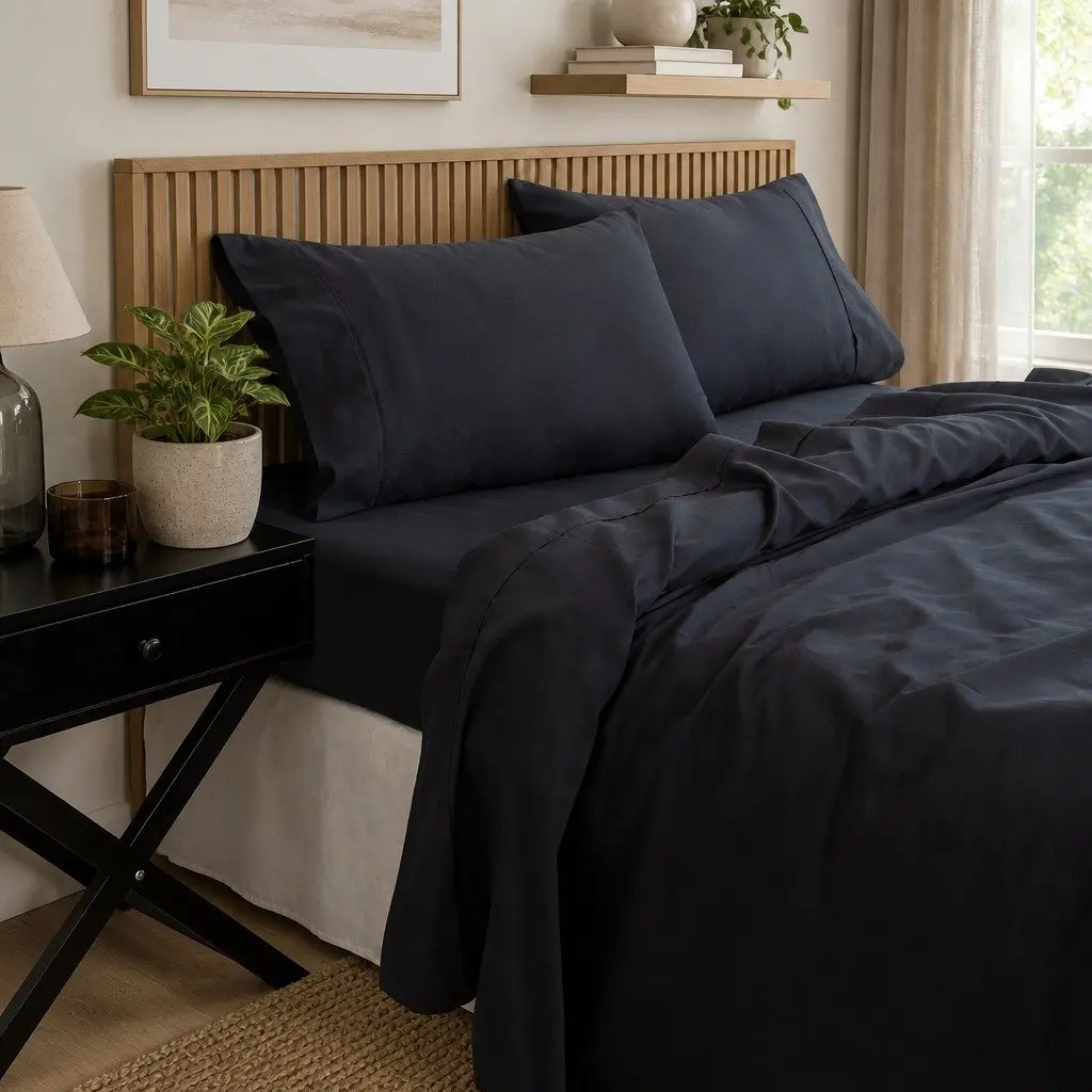 Queen Charcoal Sheet Set 1000TC Bamboo Cotton Blend Soft Feel Hypoallergenic