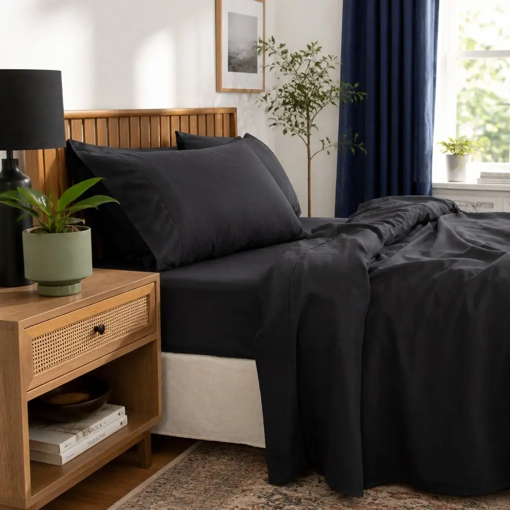 Queen Charcoal Sheet Set 1000TC Bamboo Cotton Blend Soft Feel Hypoallergenic