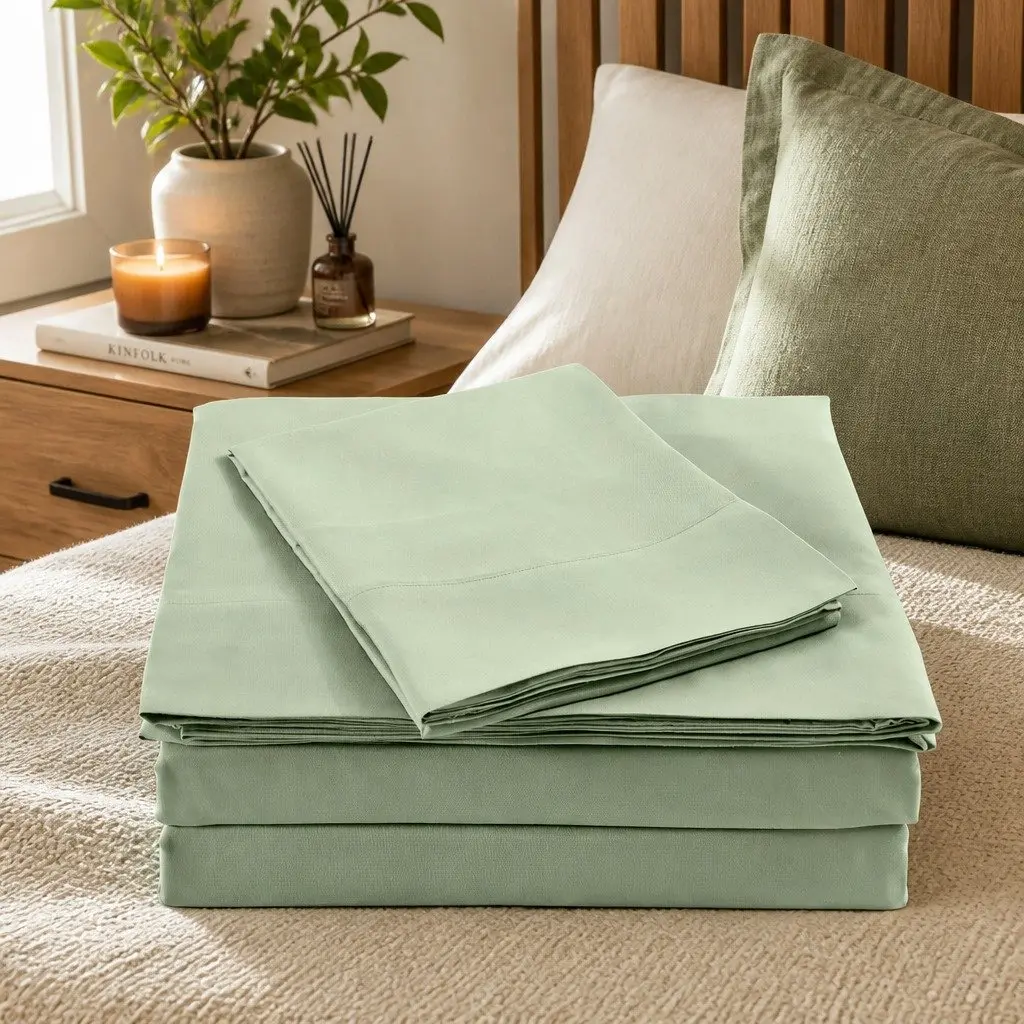 King Bamboo Blend Sheet Set Sage Green 1000TC Fitted Flat Pillowcases Bedding