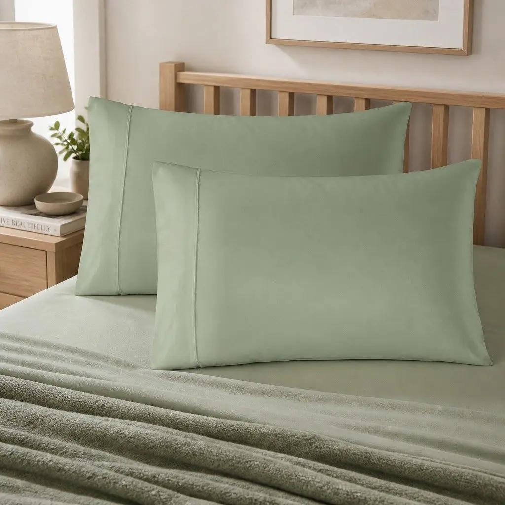 King Bamboo Blend Sheet Set Sage Green 1000TC Fitted Flat Pillowcases Bedding