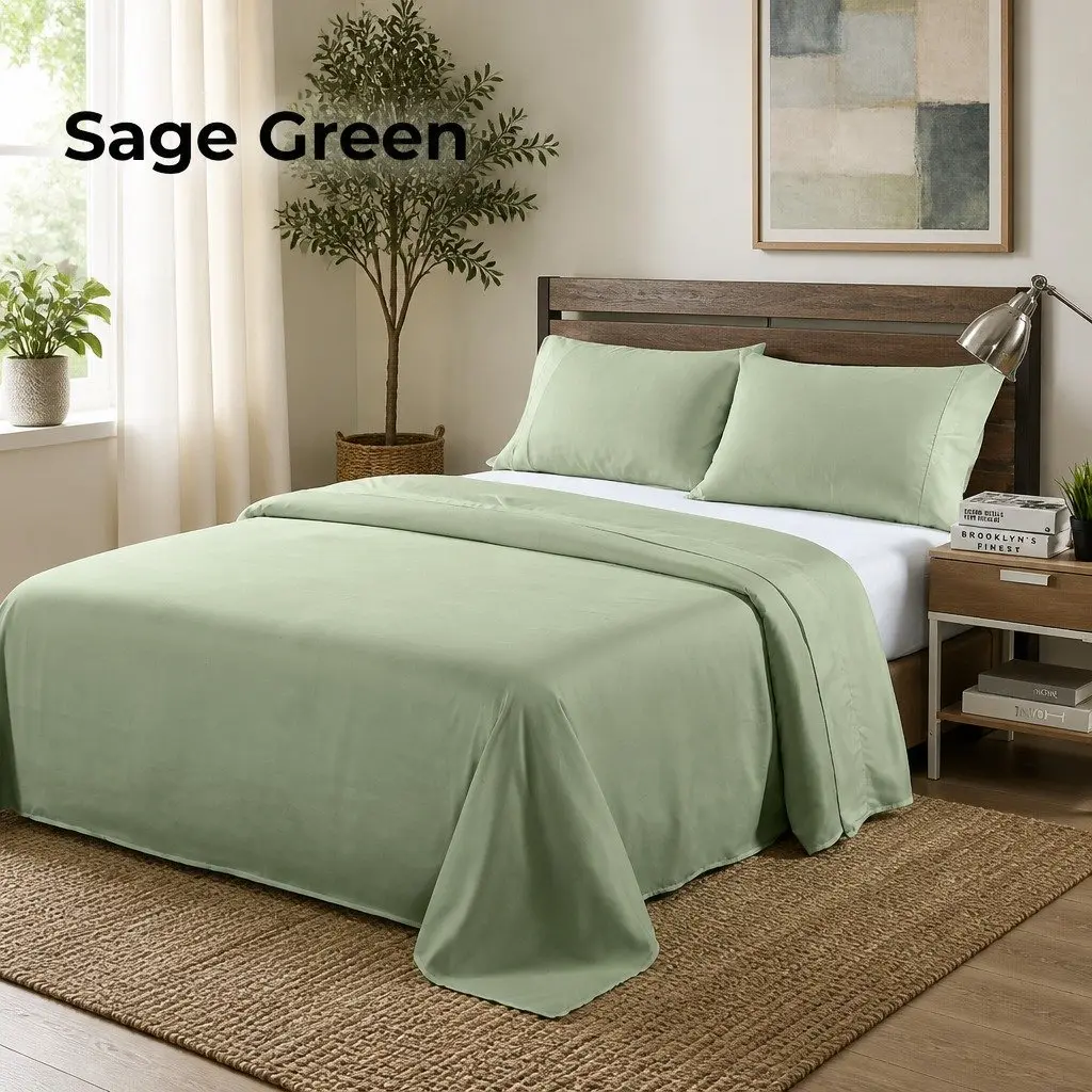 King Bamboo Blend Sheet Set Sage Green 1000TC Fitted Flat Pillowcases Bedding