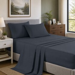 Bamboo Cooling Sheet Set Queen 2000TC Charcoal Bedroom Linen Microfibre Blend