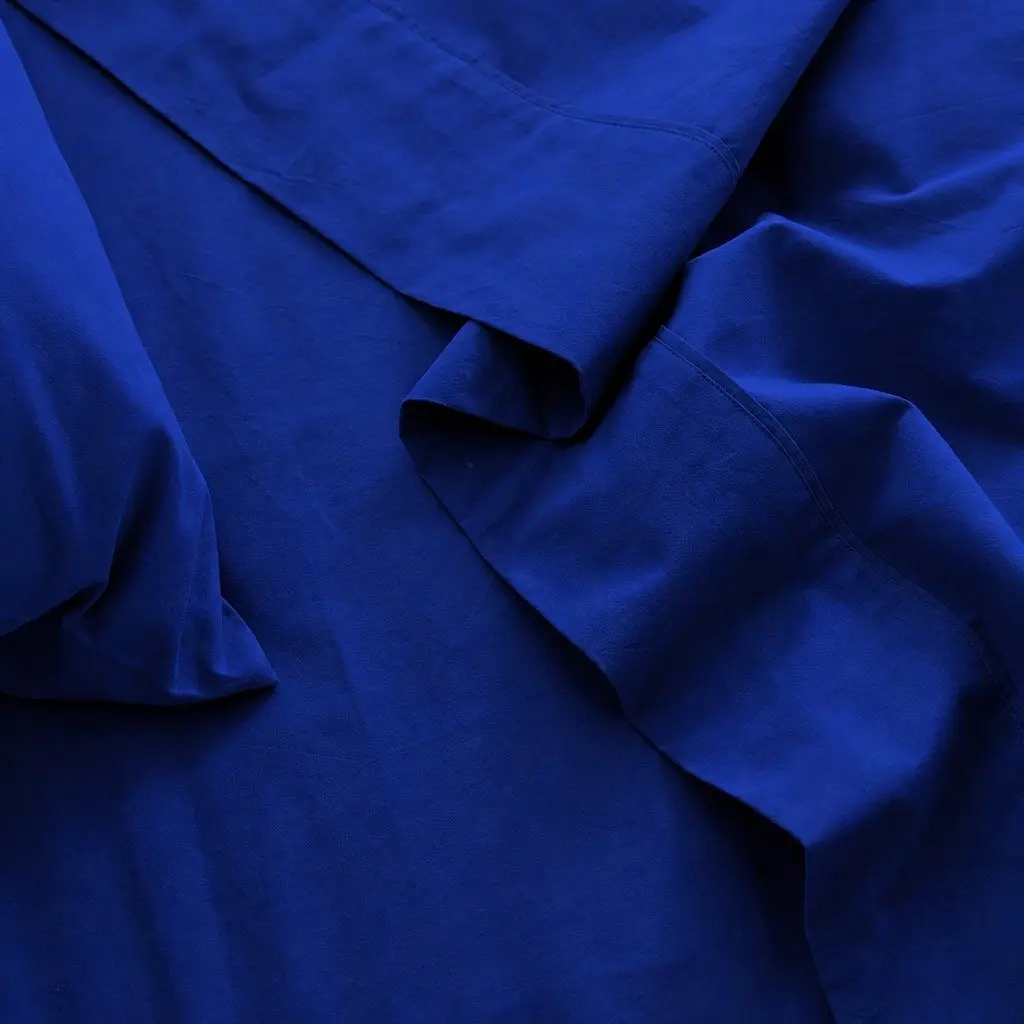 Cotton Sheet Set Single Vintage Washed Bedding Flat Fitted Pillowcase Royal Blue