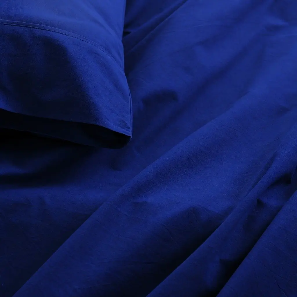 Cotton Sheet Set Double Bed Vintage Washed Soft Percale Bedding Royal Blue