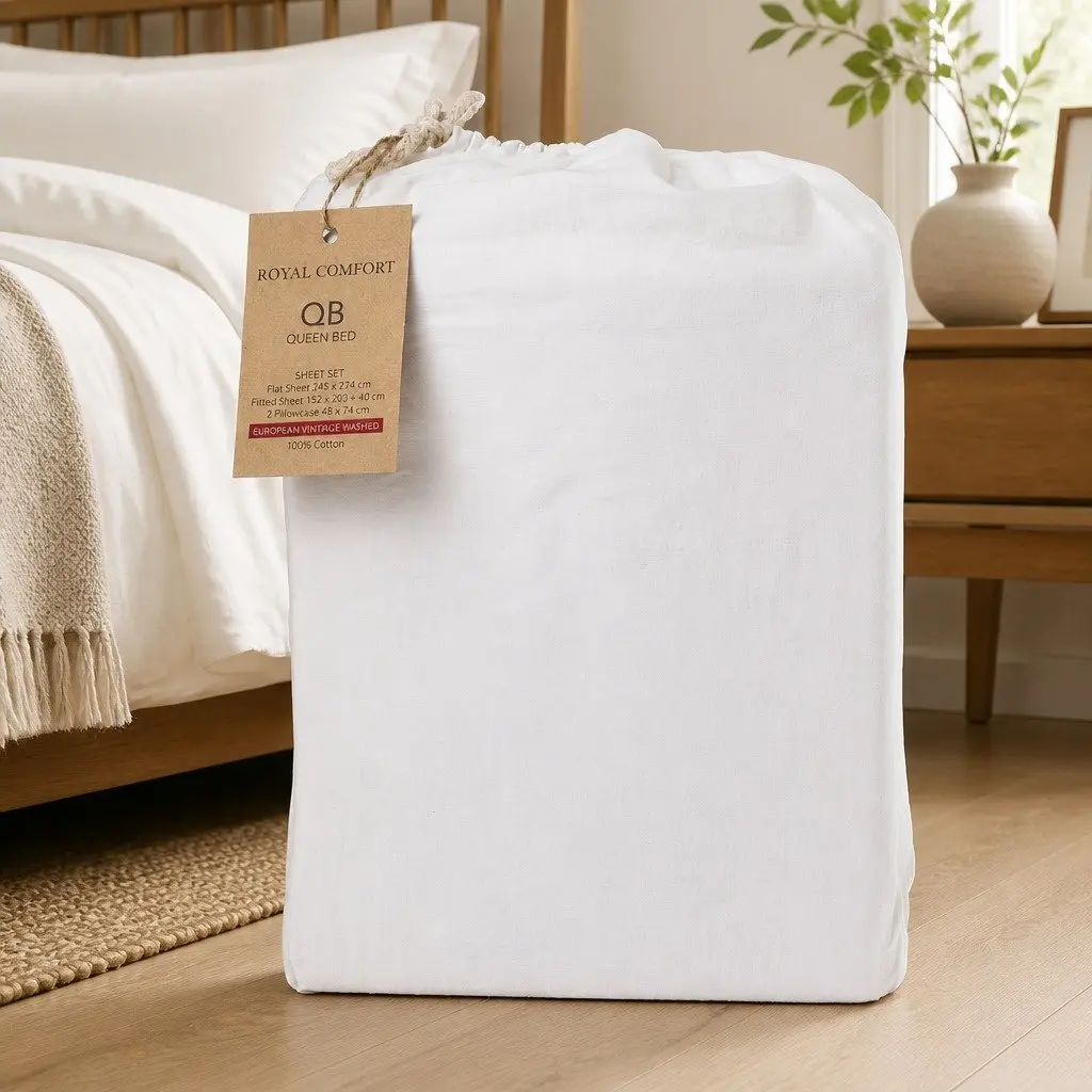 King Cotton Sheet Set Bedroom King Size Vintage Washed Pure Cotton Soft Breathable