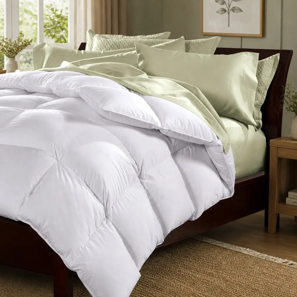 Goose Down Feather Quilt Single Cotton Cover 500GSM All Season Warm Bedding