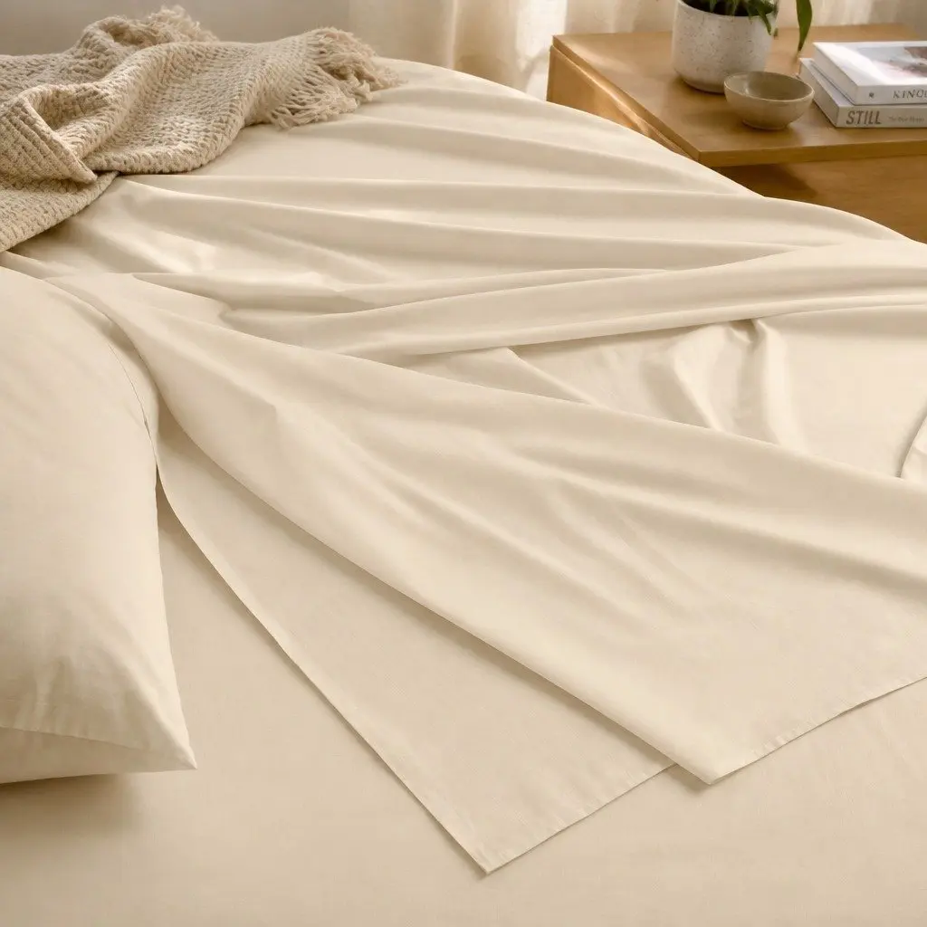 Bamboo Blend Sheet Set Double Bed 1000TC Fitted Flat Pillowcases Dark Ivory