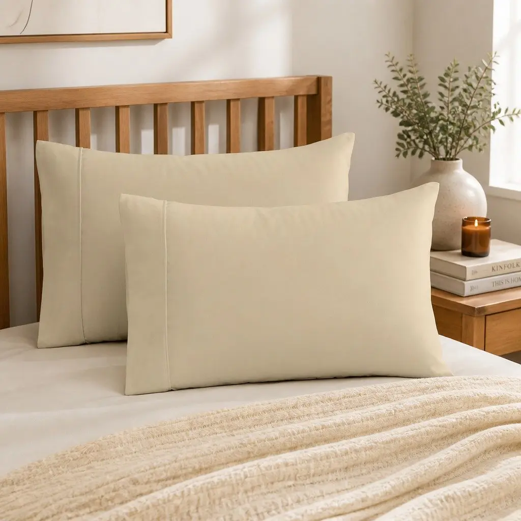 Bamboo Blend Sheet Set Double Bed 1000TC Fitted Flat Pillowcases Dark Ivory