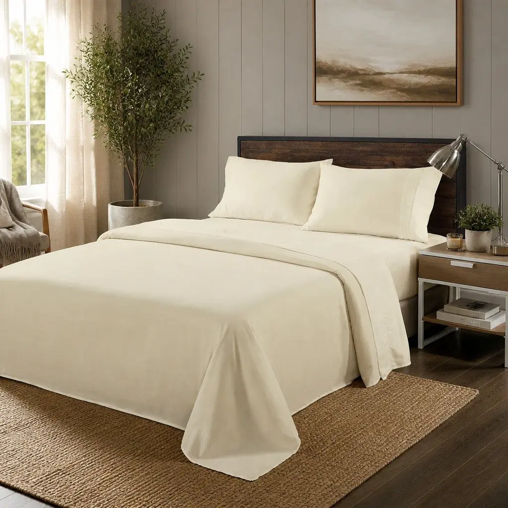 Bamboo Blend Sheet Set Double Bed 1000TC Fitted Flat Pillowcases Dark Ivory