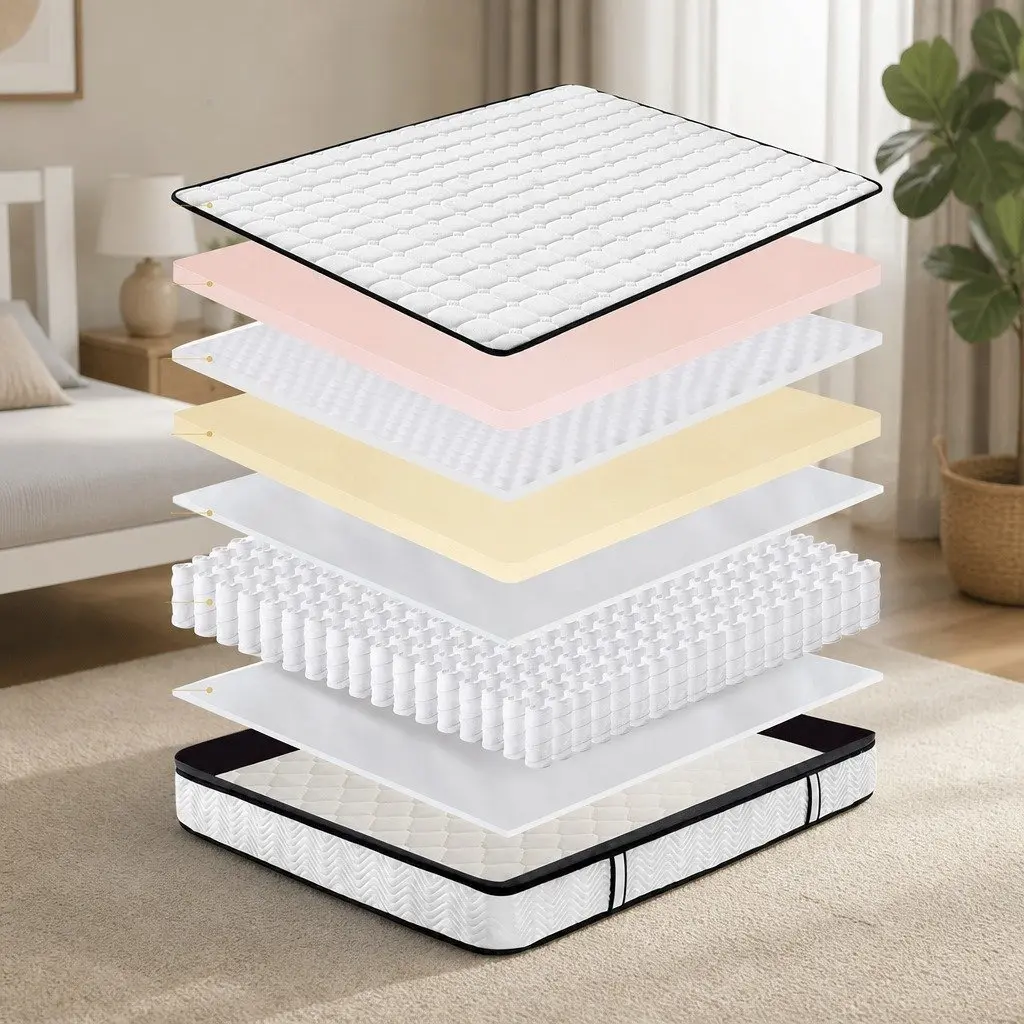 Single Pocket Spring Mattress Medium-Firm 5-Zone Support Hybrid Foam Latex Bed