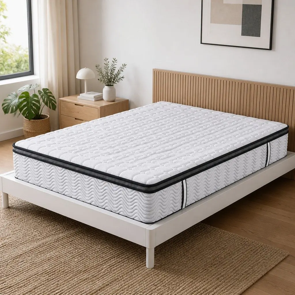 Double Pocket Spring Mattress for Bedroom Double Size Medium-Firm 5-Zone Support Hybrid Foam Latex