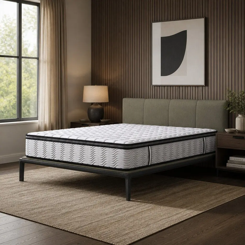 Double Pocket Spring Mattress for Bedroom Double Size Medium-Firm 5-Zone Support Hybrid Foam Latex