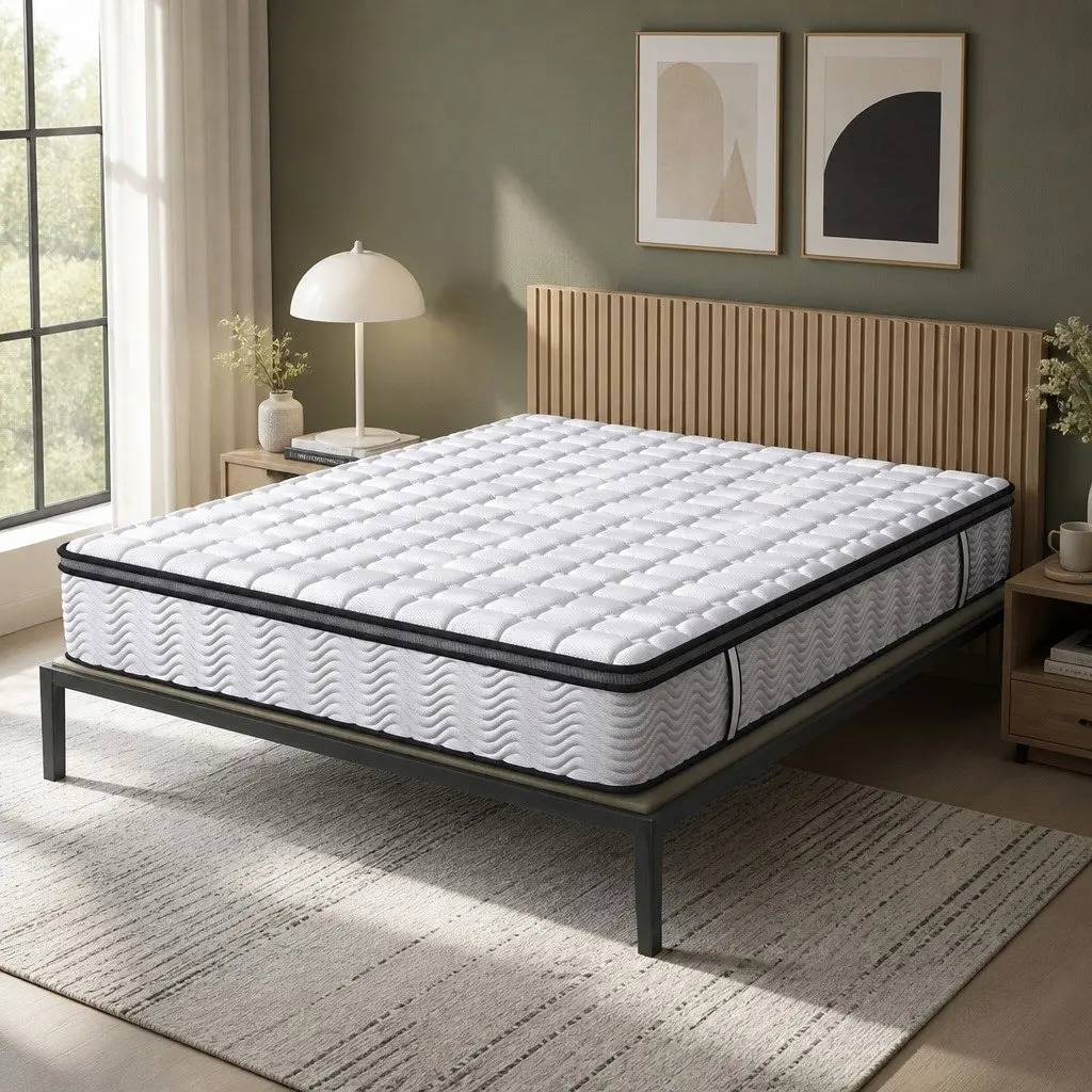 Double Pocket Spring Mattress for Bedroom Double Size Medium-Firm 5-Zone Support Hybrid Foam Latex