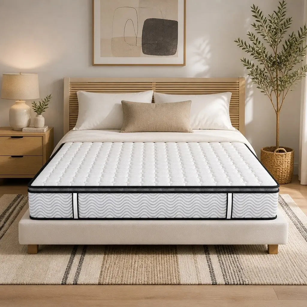 Double Pocket Spring Mattress for Bedroom Double Size Medium-Firm 5-Zone Support Hybrid Foam Latex