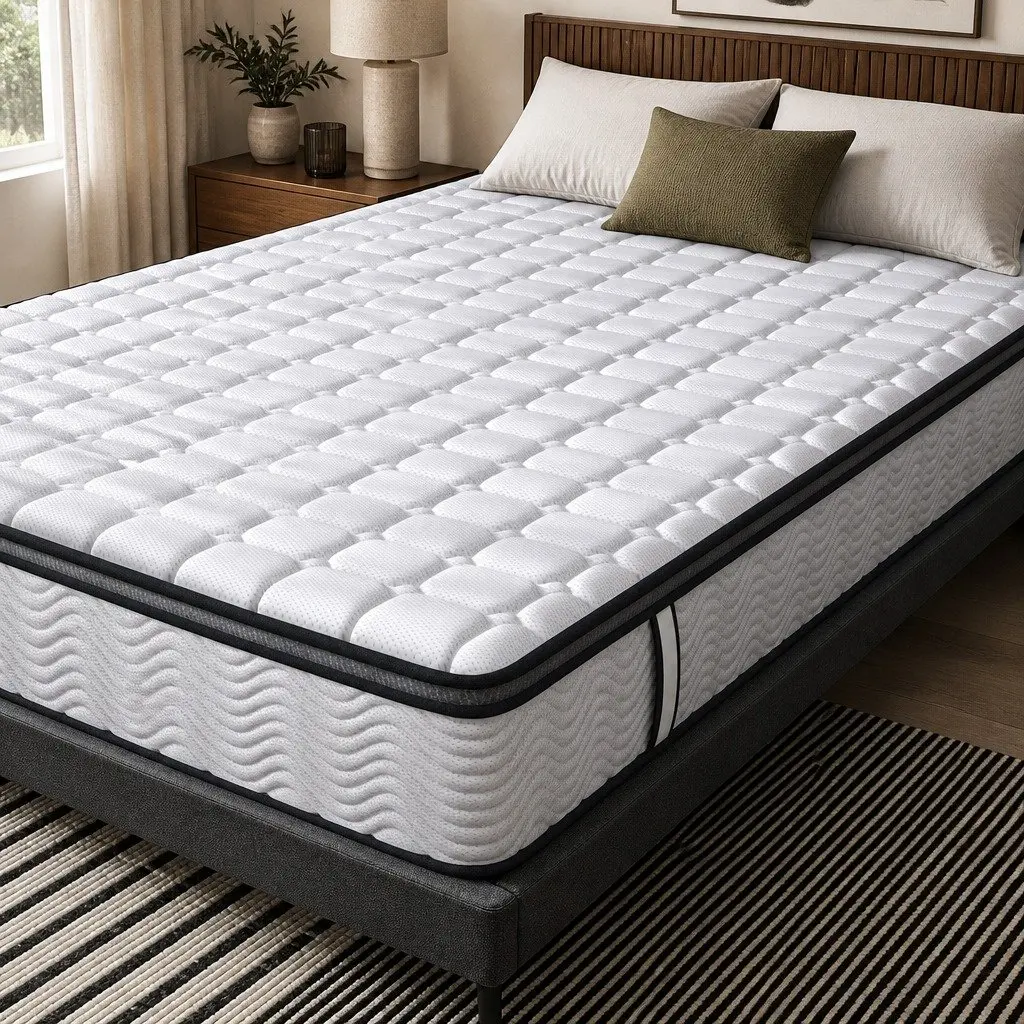 Double Pocket Spring Mattress for Bedroom Double Size Medium-Firm 5-Zone Support Hybrid Foam Latex
