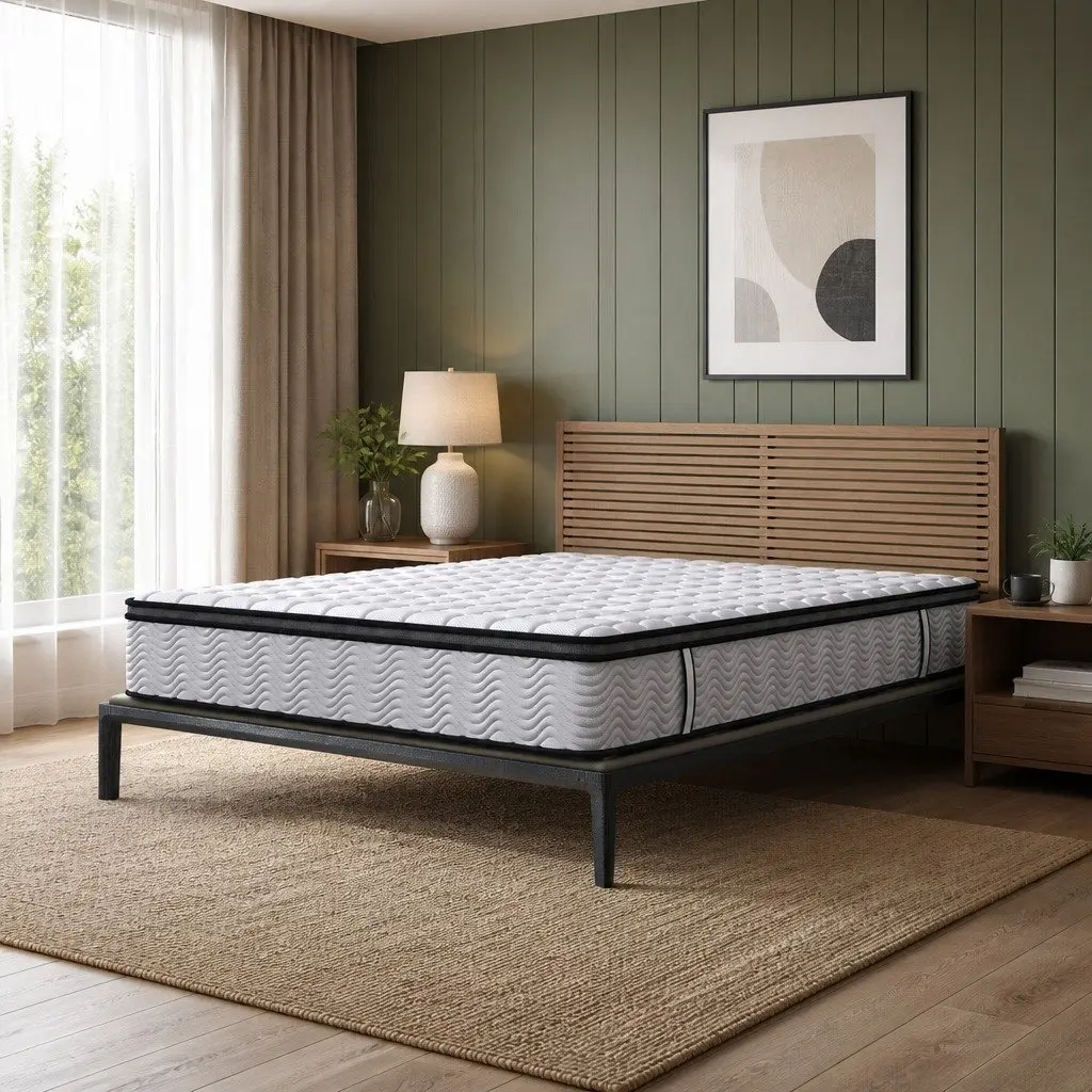 Queen Pocket Spring Mattress Medium-Firm 5-Zone Hybrid Foam Support Bed