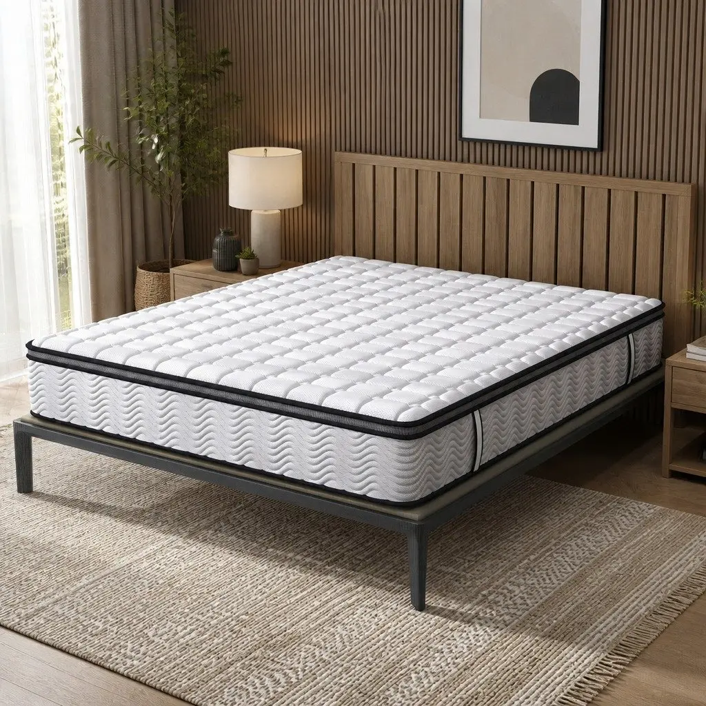 Queen Pocket Spring Mattress Medium-Firm 5-Zone Hybrid Foam Support Bed
