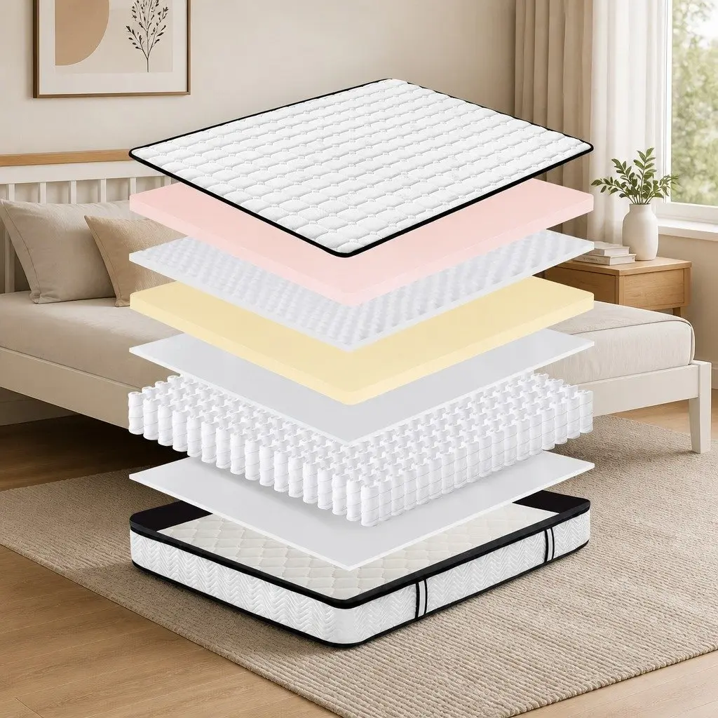 Queen Pocket Spring Mattress Medium-Firm 5-Zone Hybrid Foam Support Bed