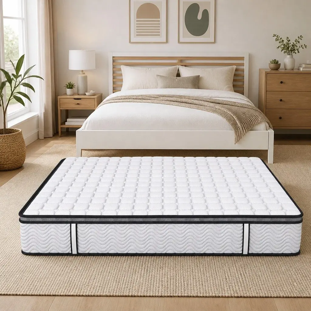 Queen Pocket Spring Mattress Medium-Firm 5-Zone Hybrid Foam Support Bed