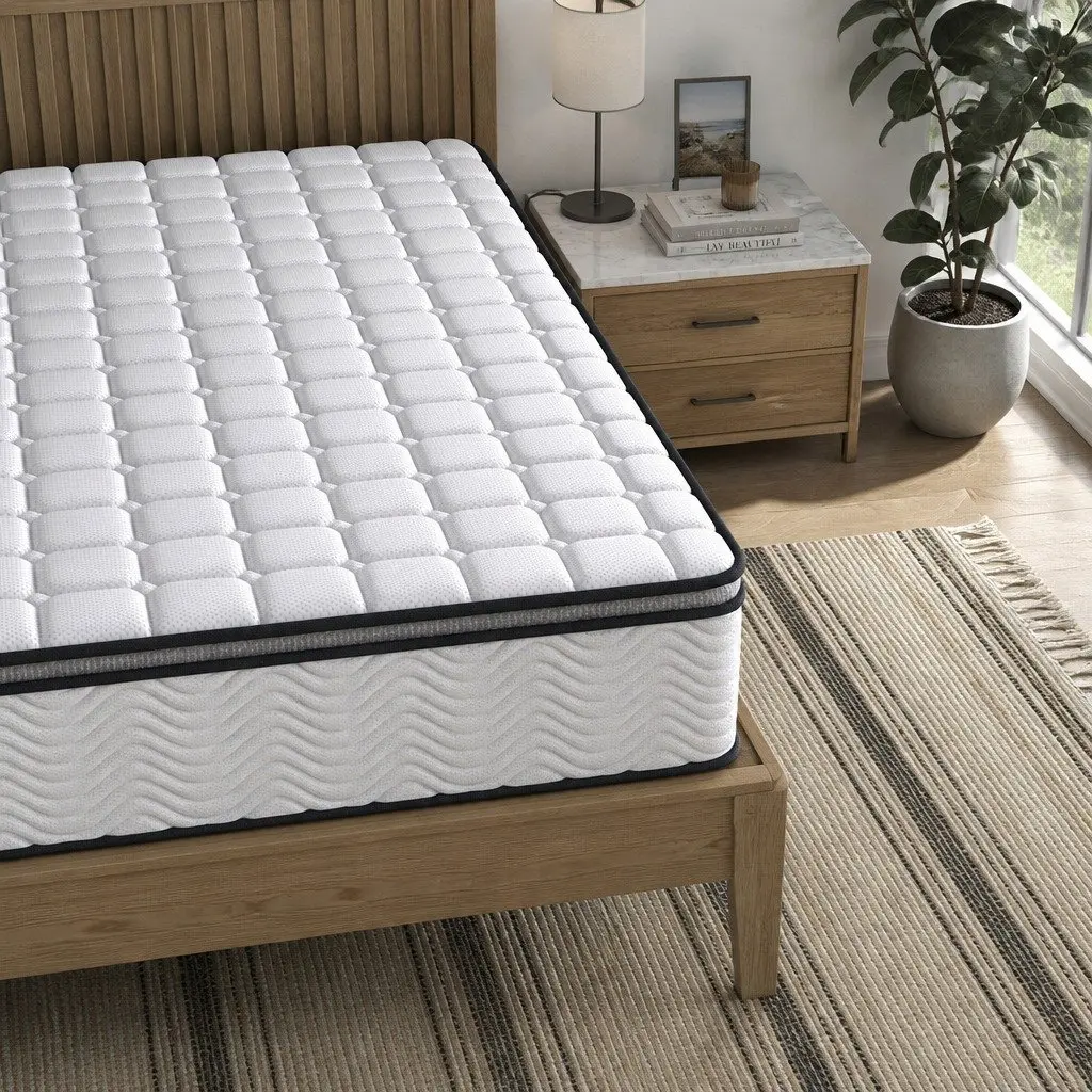 Queen Pocket Spring Mattress Medium-Firm 5-Zone Hybrid Foam Support Bed
